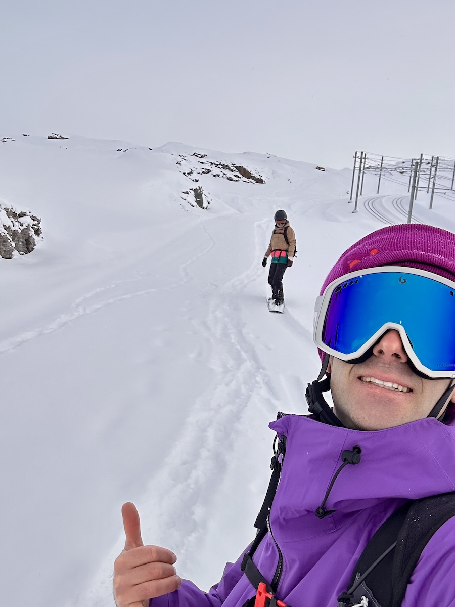 me and jelena snowboarding in fresh pow zermatt 2025