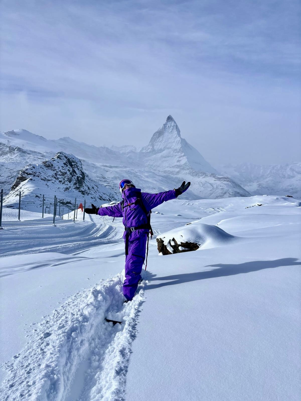 snowboarder zermatt powder snow matterhorn cervin